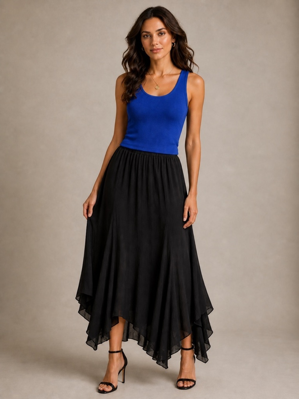 Express Black Silk Maxi Skirt Size S Flowy Handkerchief Hem Boho Elegant